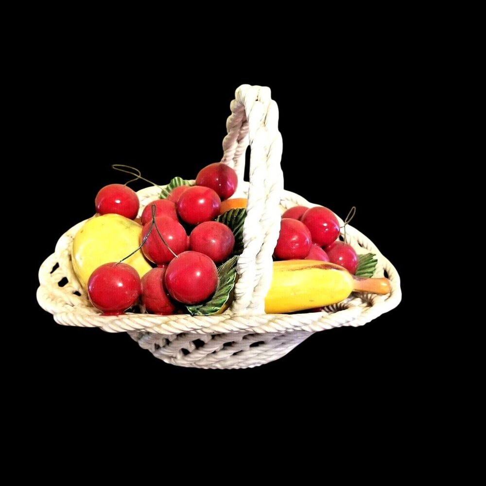 Woven Basket Fruit Bowl Ceramic Pottery Italian Made in Italy 9 in Vintage
